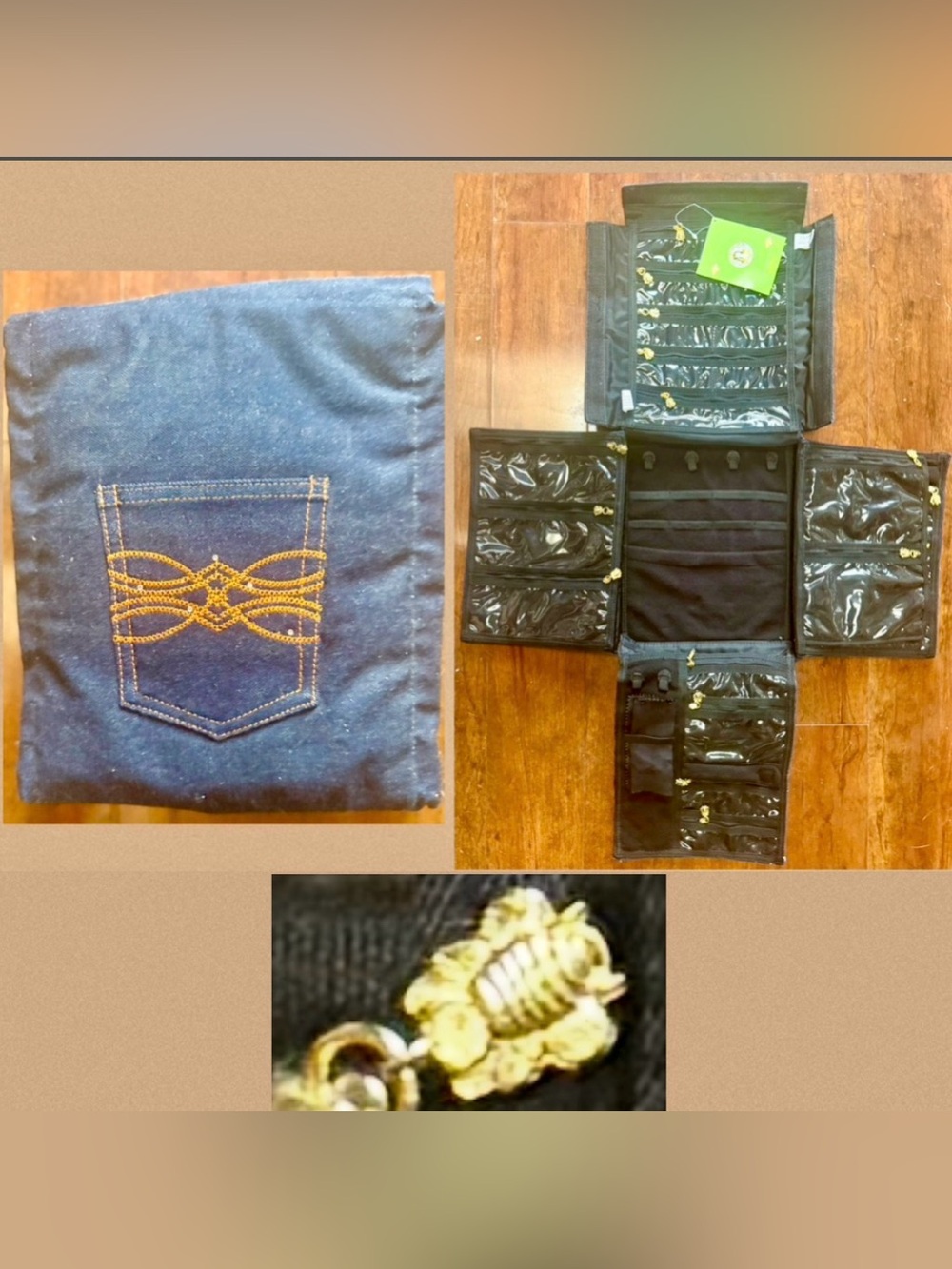 DEBBEE FLIP N DAZZLE BY DEBBIE BARKER TRAVEL JEWERY ORGANIZER POCKET DENIM~NWT